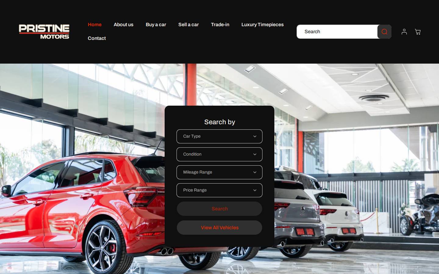 pristinemotors.co.za homepage screenshot