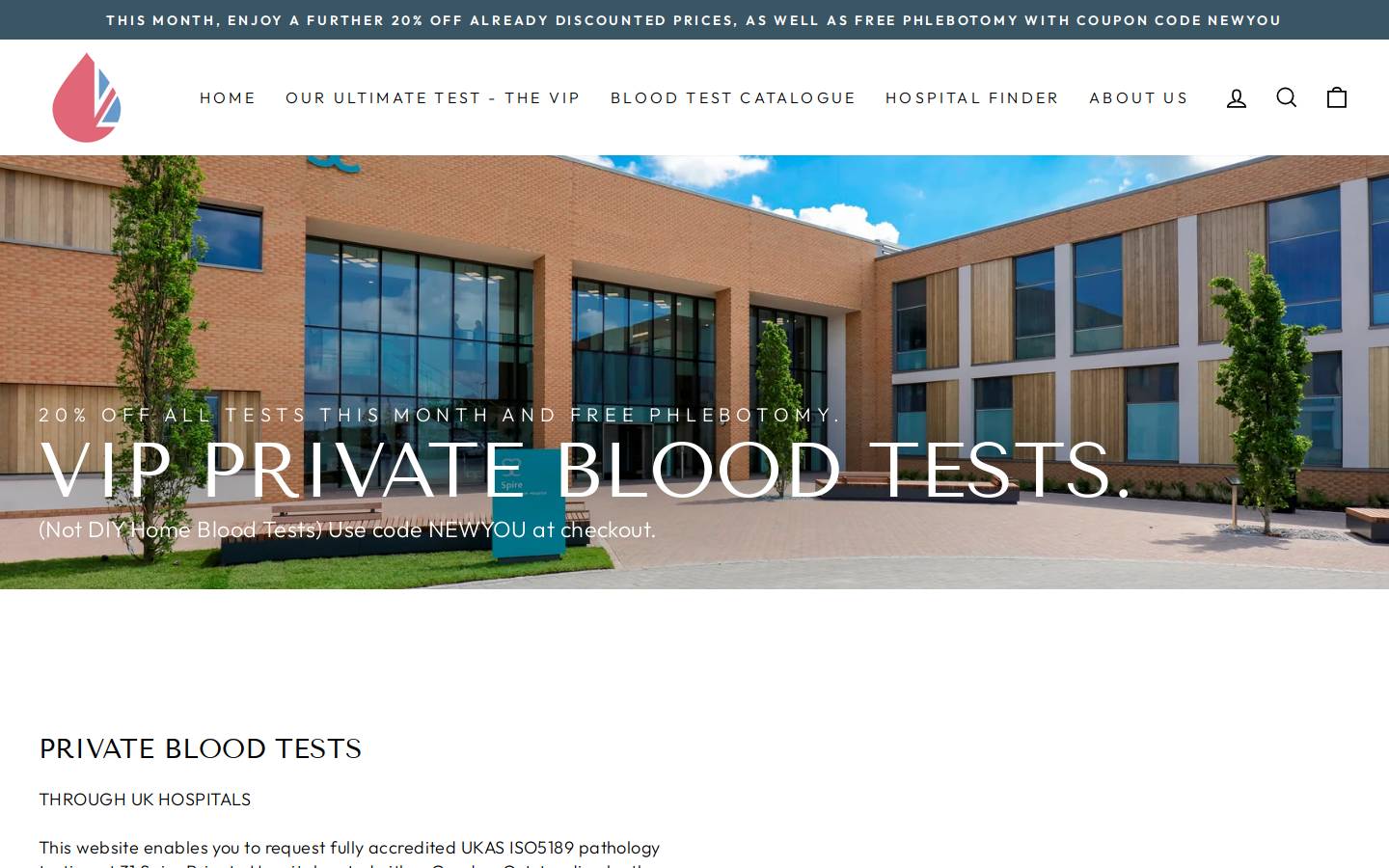 Private Blood Tests homepage screenshot