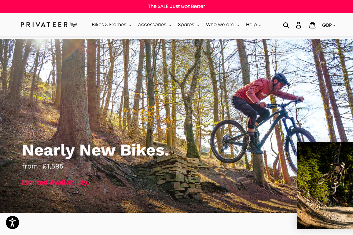Privateer Bikes homepage screenshot