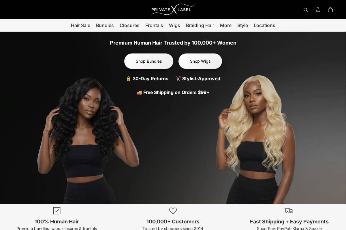 Private Label Extensions homepage screenshot