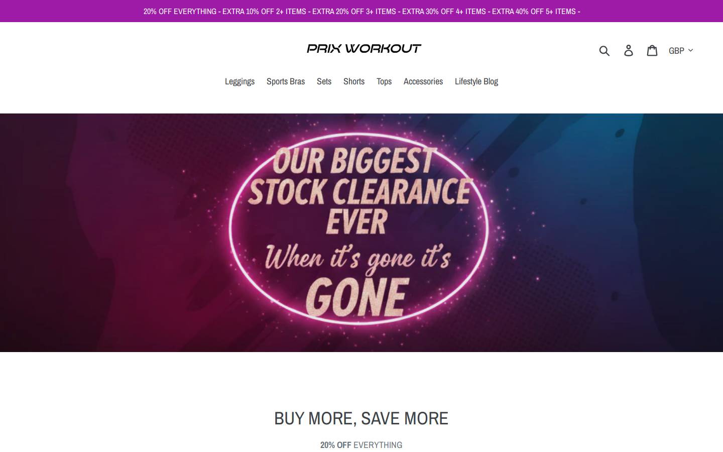 prixworkout.com homepage screenshot