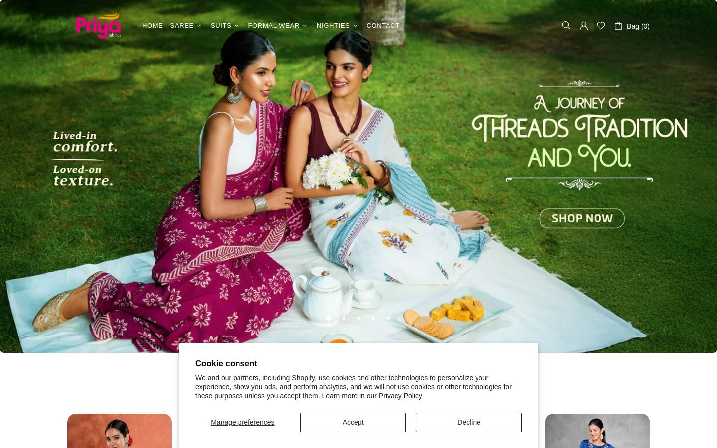 priyafabrics.in homepage screenshot