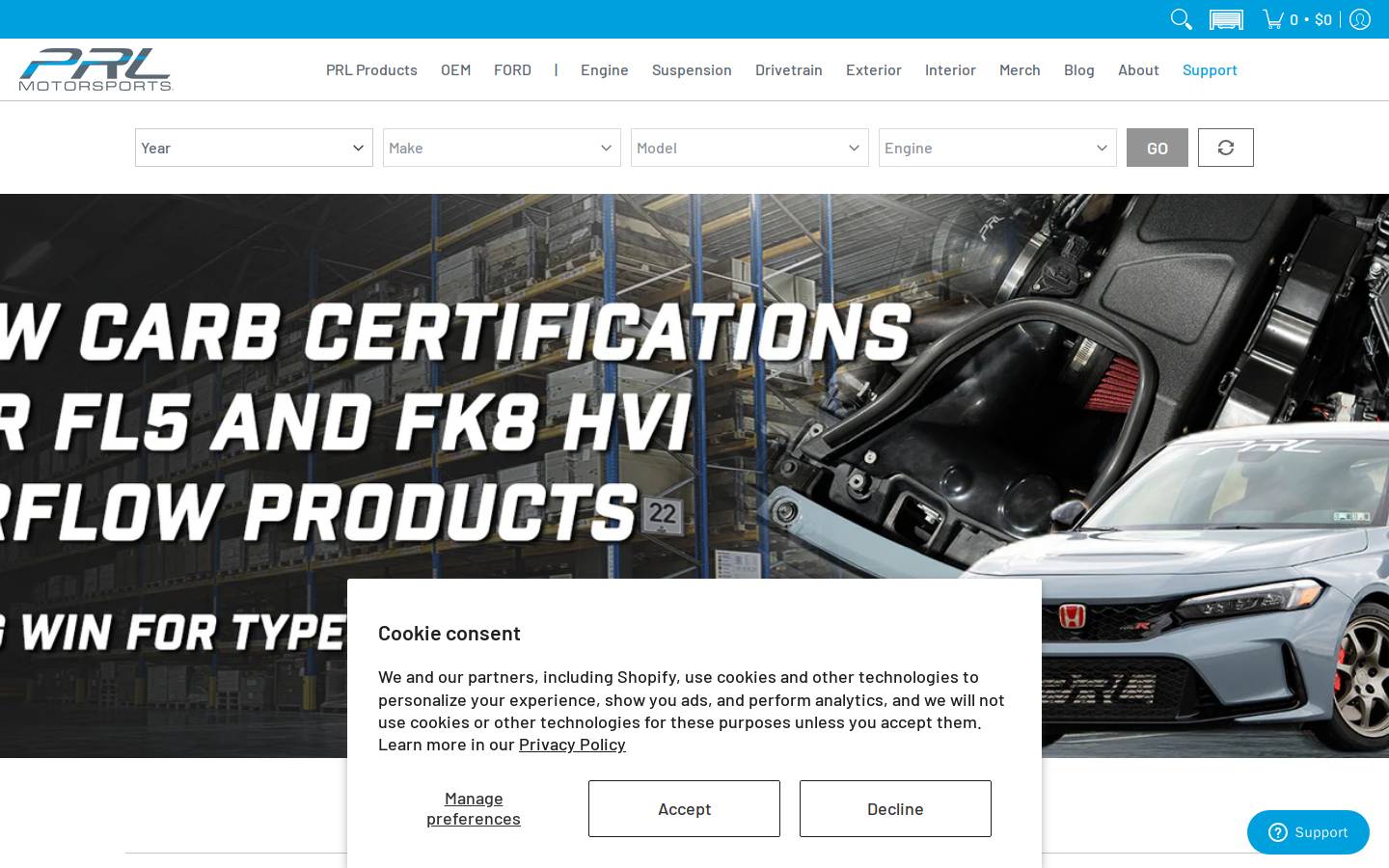 prlmotorsports.com homepage screenshot