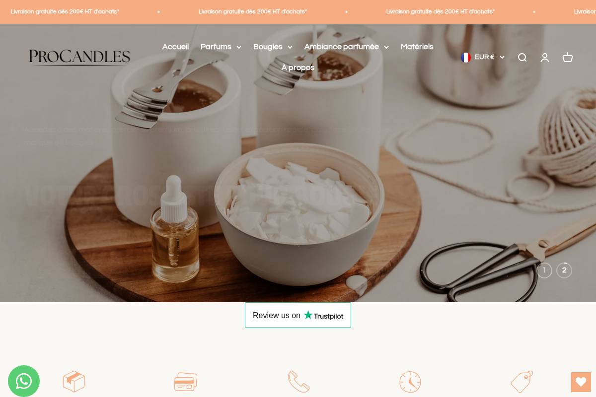 Pro Candles homepage screenshot