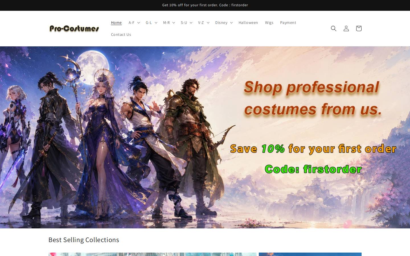 pro-costumes.com homepage screenshot