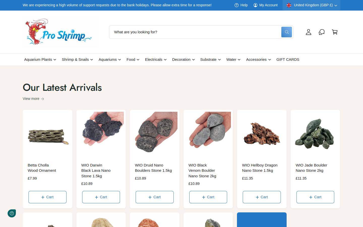 Pro Shrimp homepage screenshot