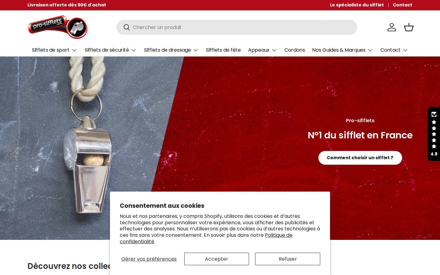 pro-sifflets.com homepage screenshot