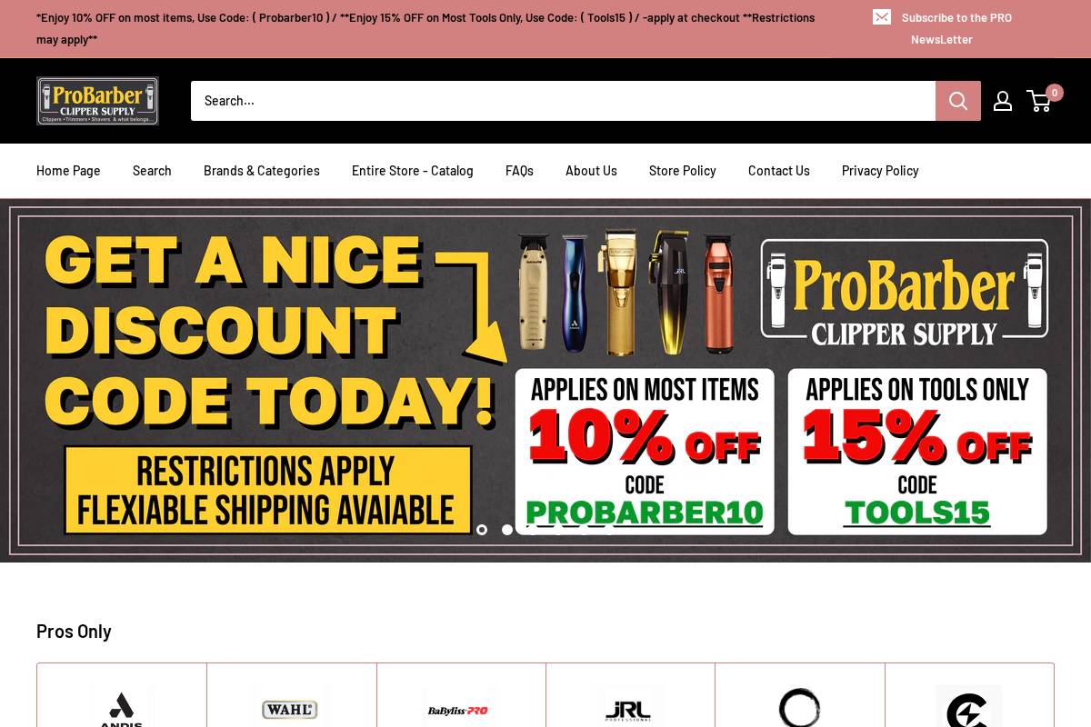 Probarberclippersupply homepage screenshot