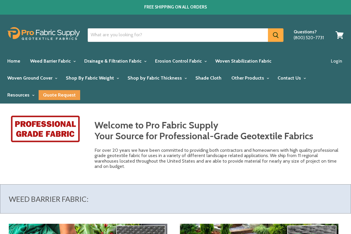 Pro Fabric Supply homepage screenshot