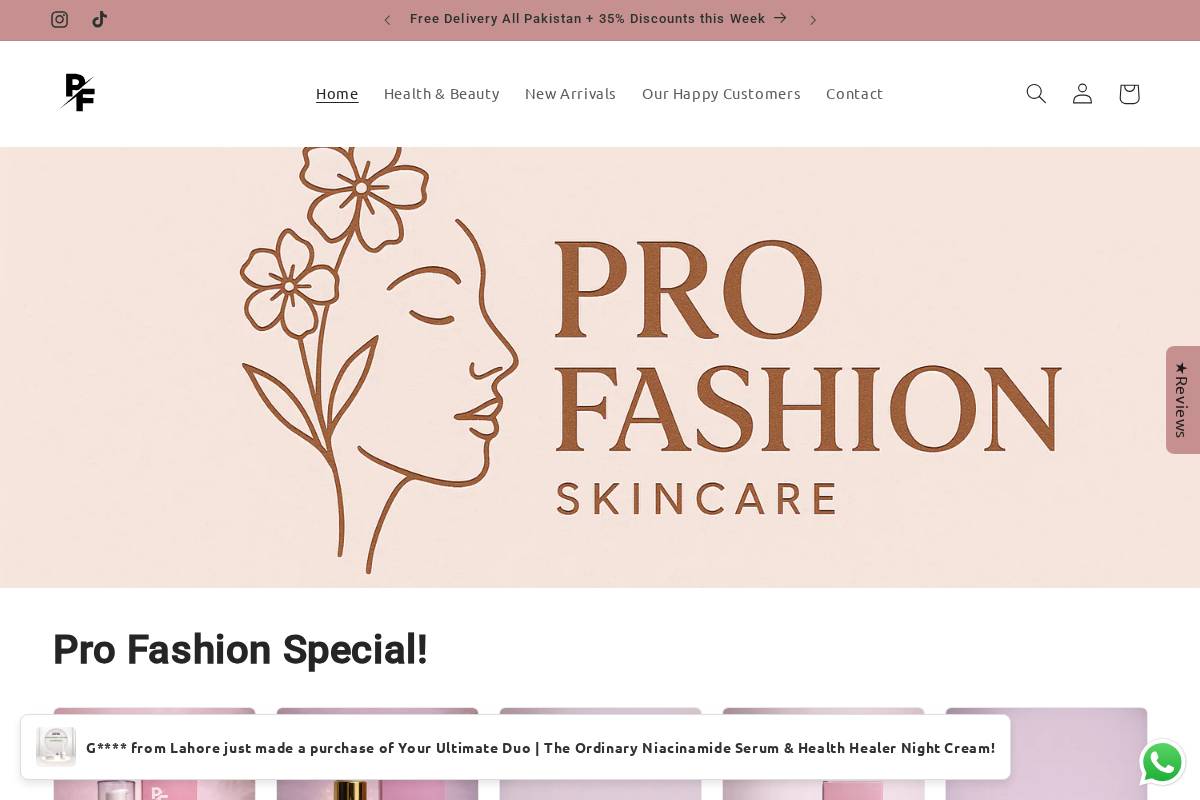Profashiondeals homepage screenshot