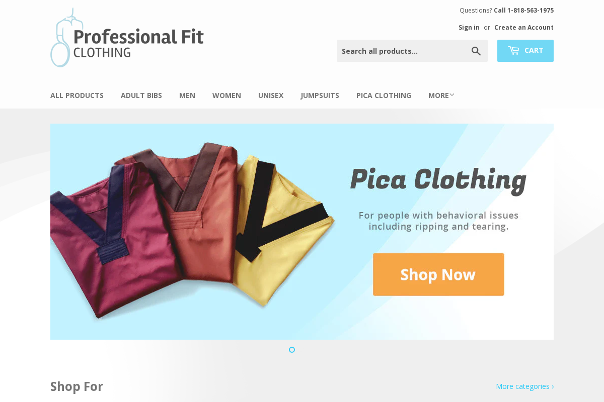 Professional Fit Clothing homepage screenshot