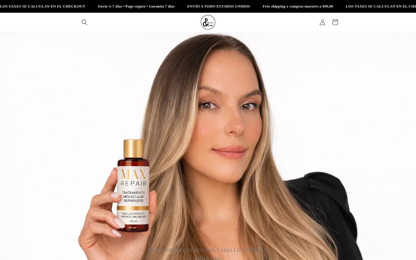 professionalglamstore.com homepage screenshot