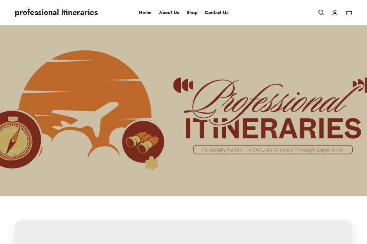 professionalitineraries.com homepage screenshot