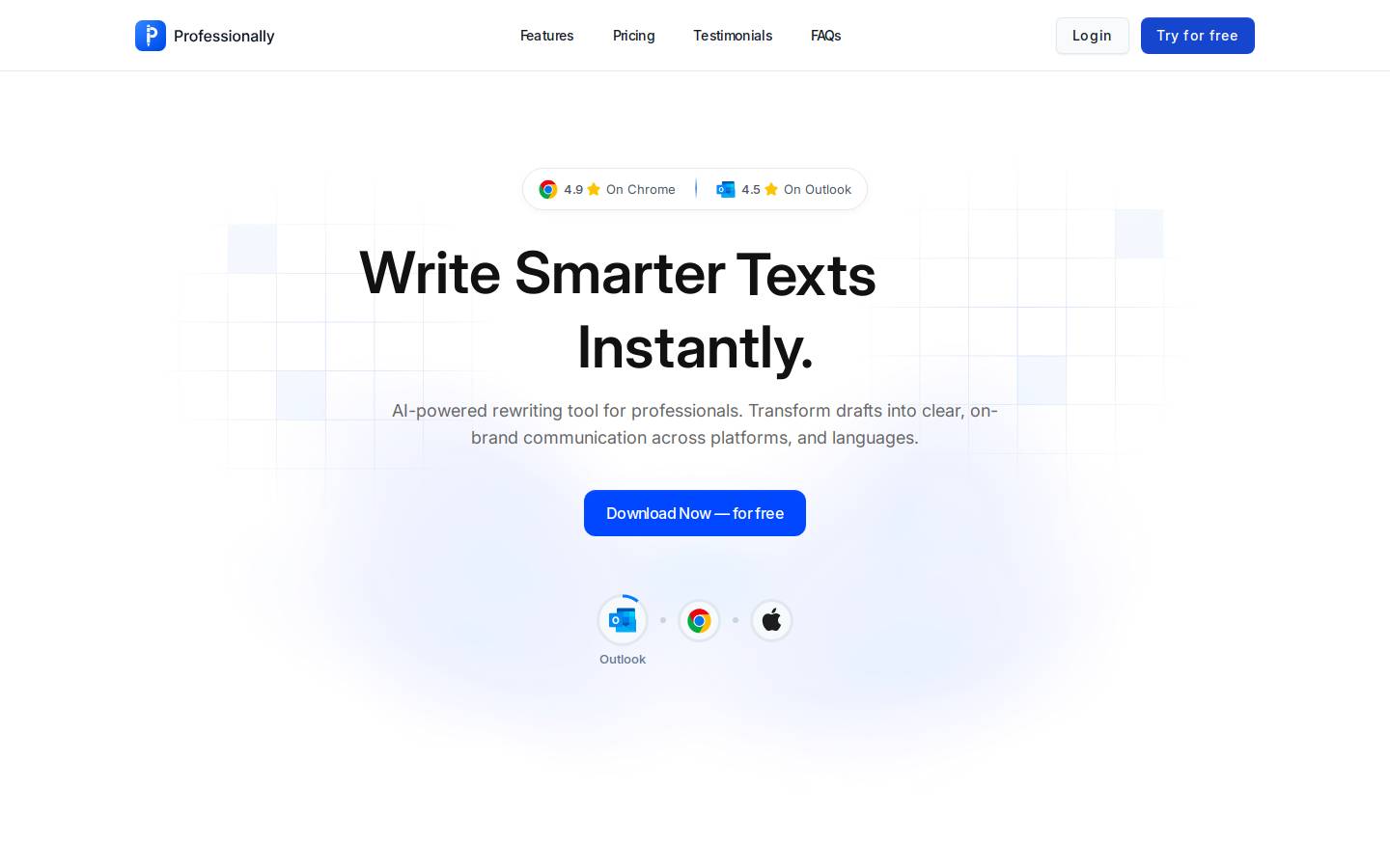 Professionallyapp homepage screenshot