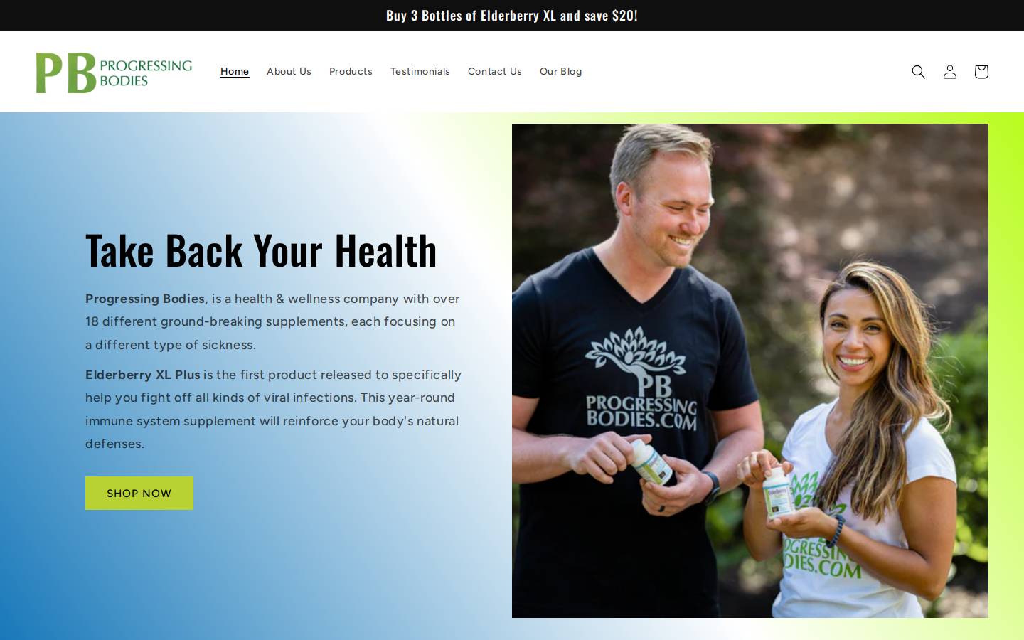 progressingbodies.com homepage screenshot