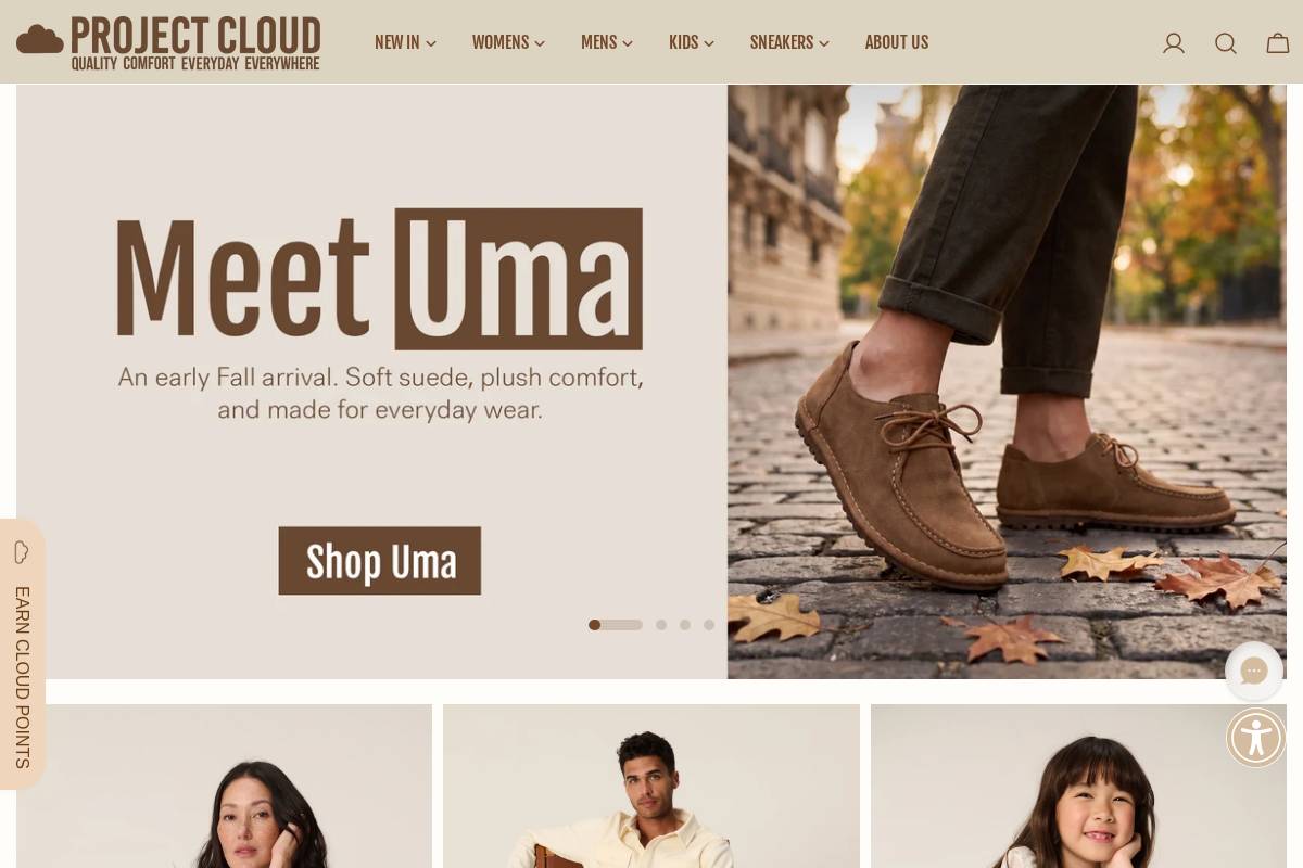 projectcloudshoes.com homepage screenshot