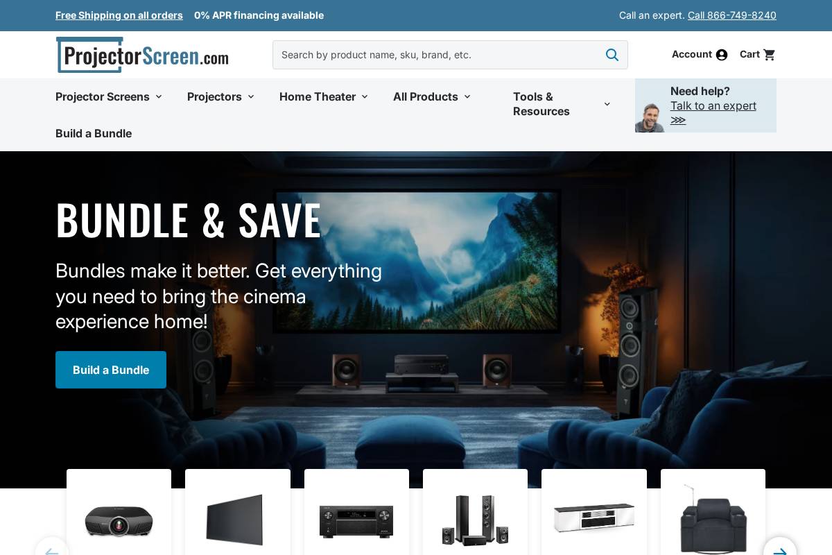 projectorscreen.com homepage screenshot