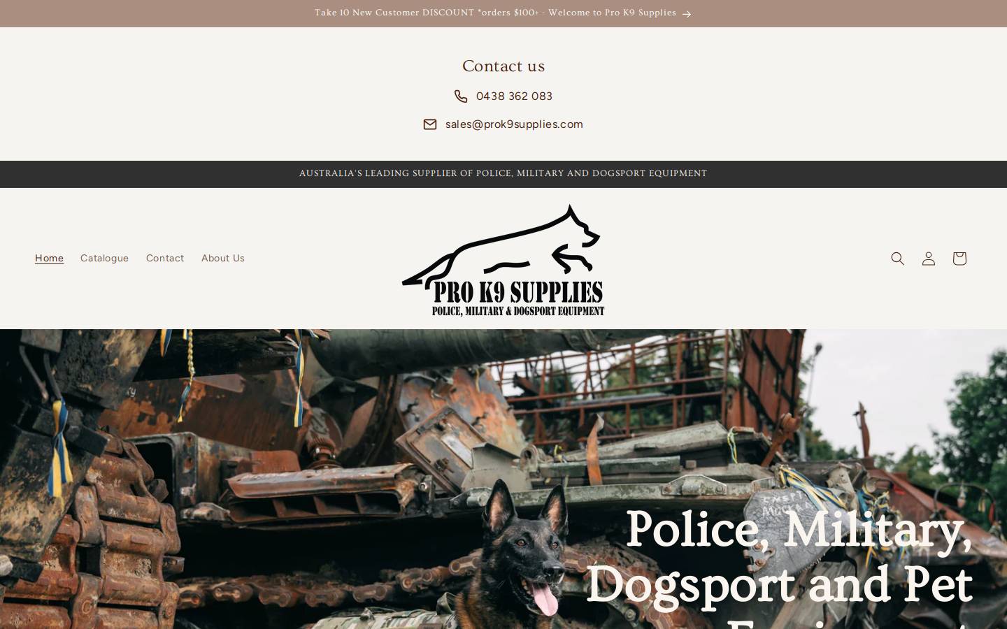 prok9supplies.com homepage screenshot