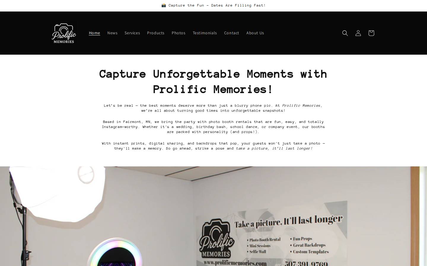 prolificmemories.com homepage screenshot