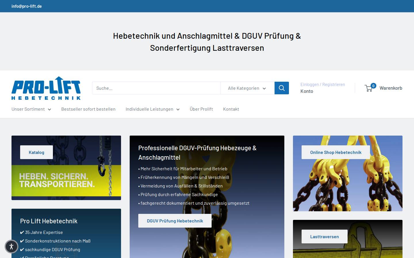 prolift-hebetechnik.de homepage screenshot
