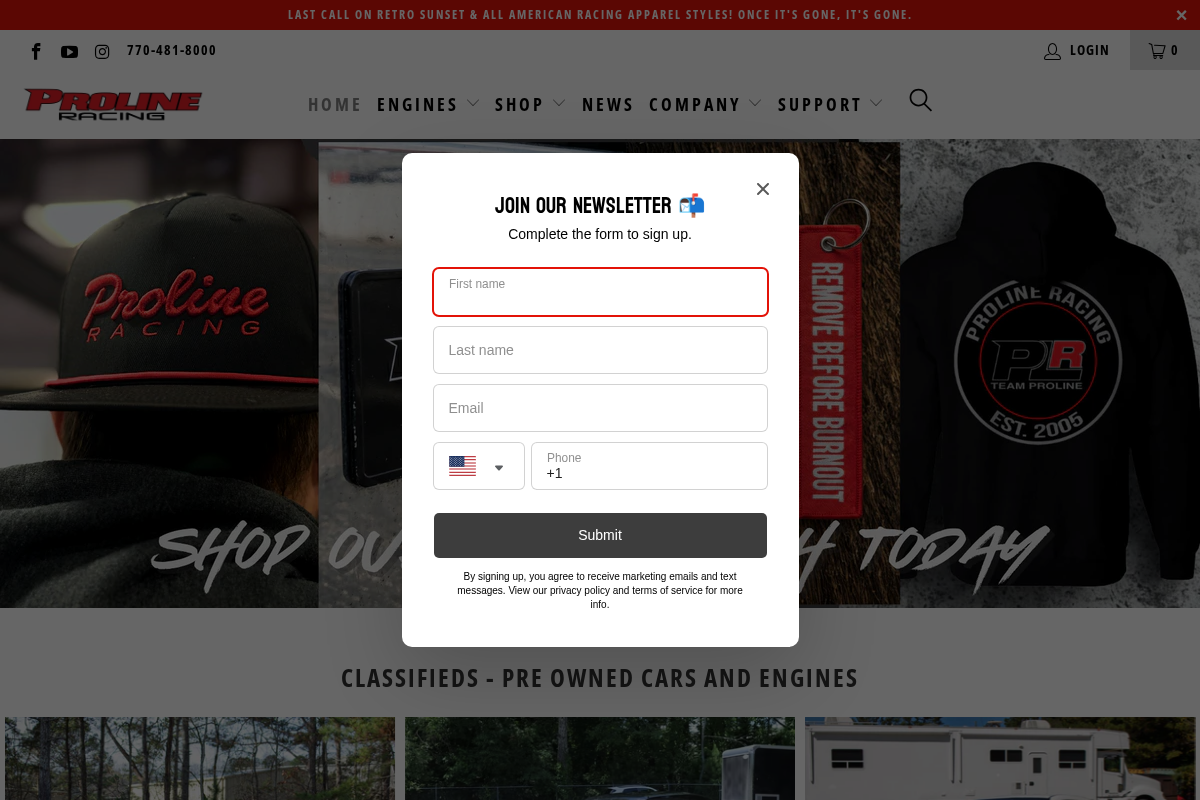 Proline Racing homepage screenshot