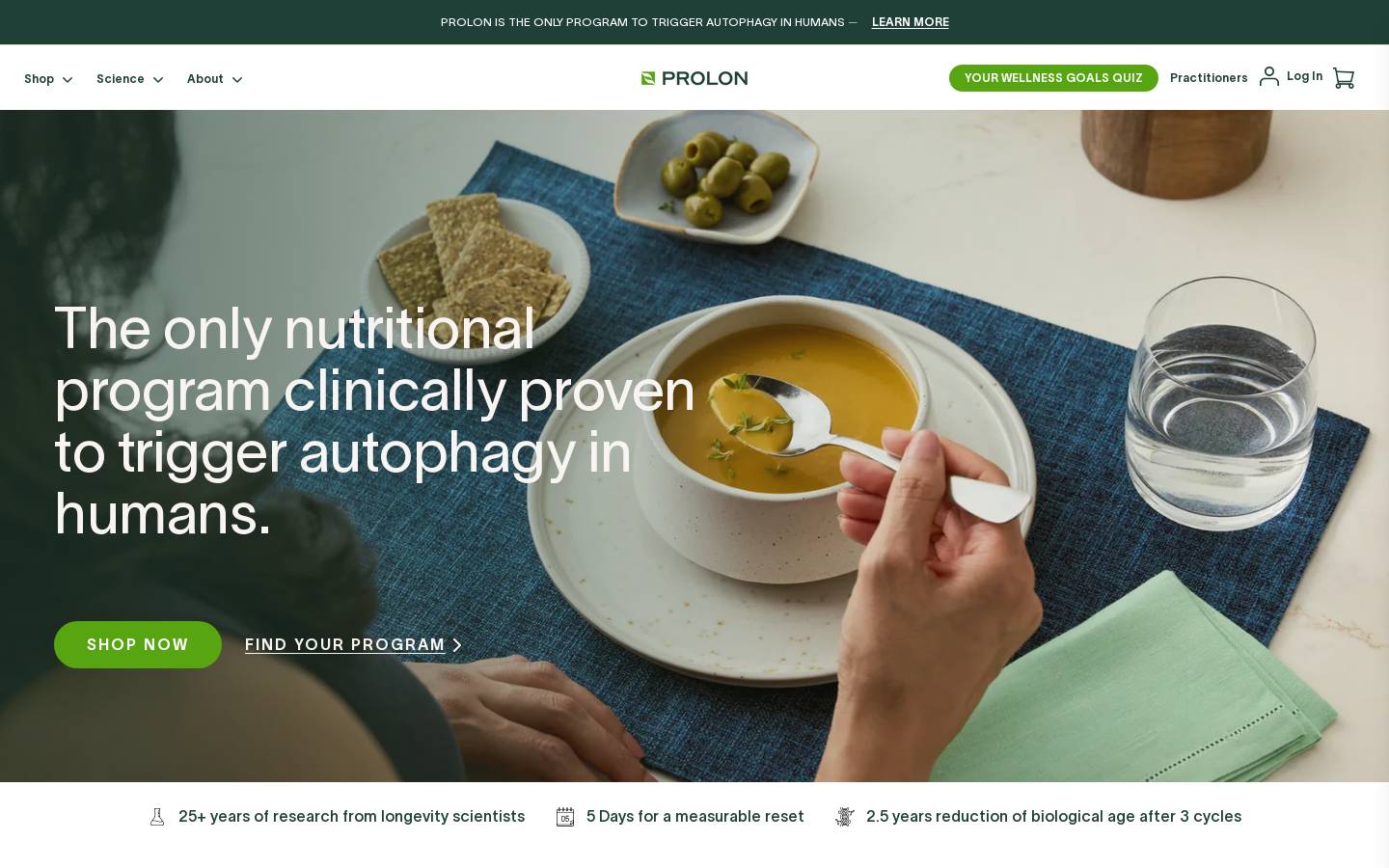 Prolonlife homepage screenshot