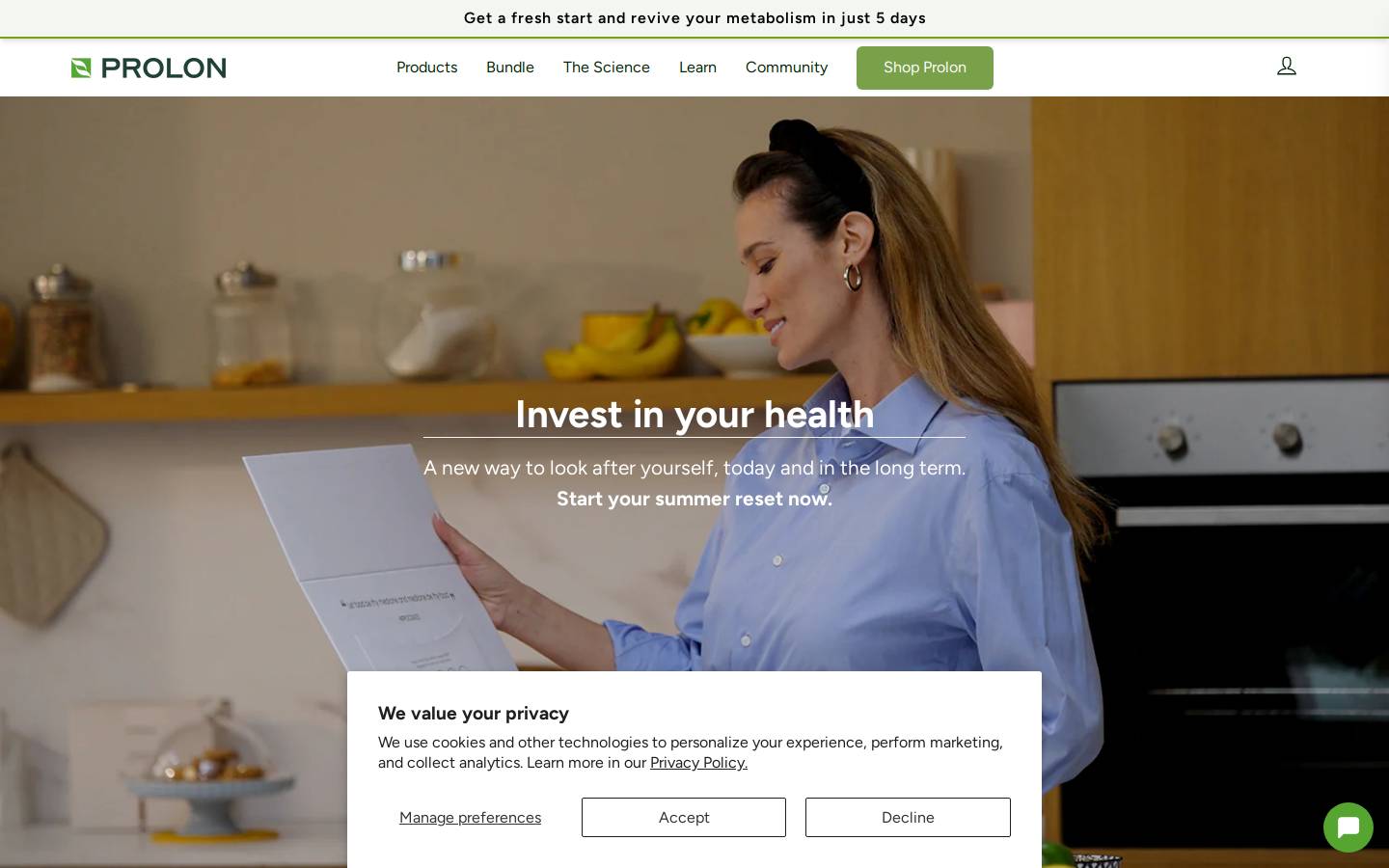 Prolonlife homepage screenshot