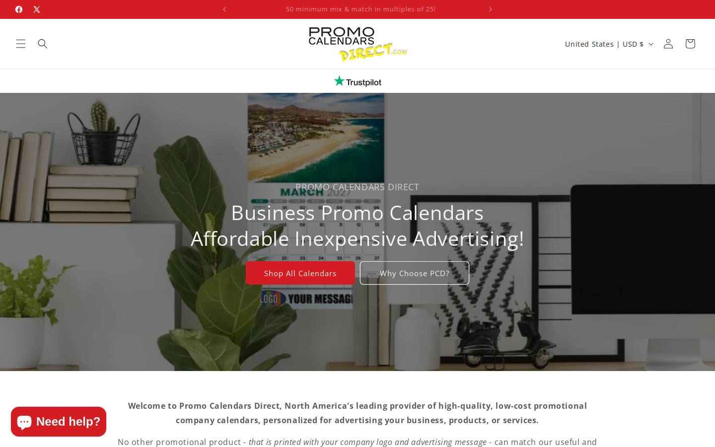 Promocalendarsdirect homepage screenshot