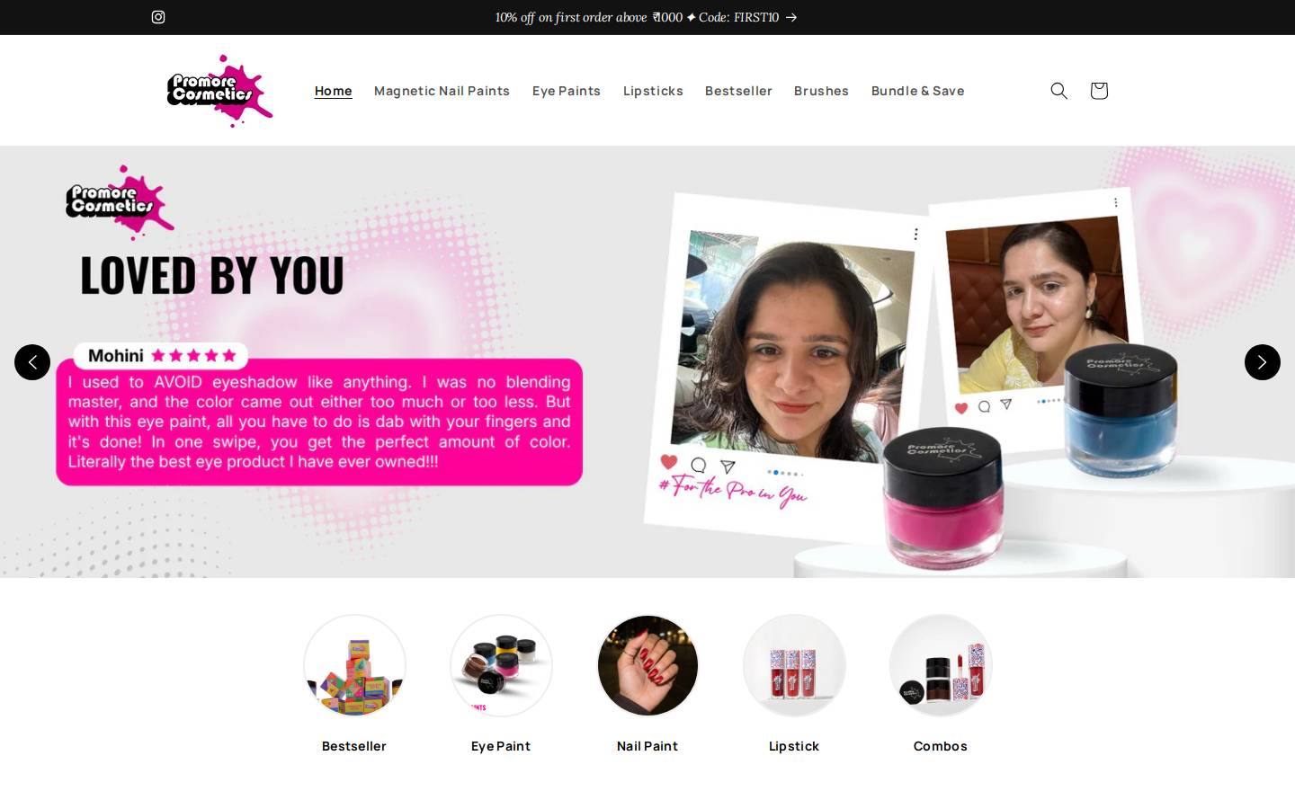 promorecosmetics.com homepage screenshot