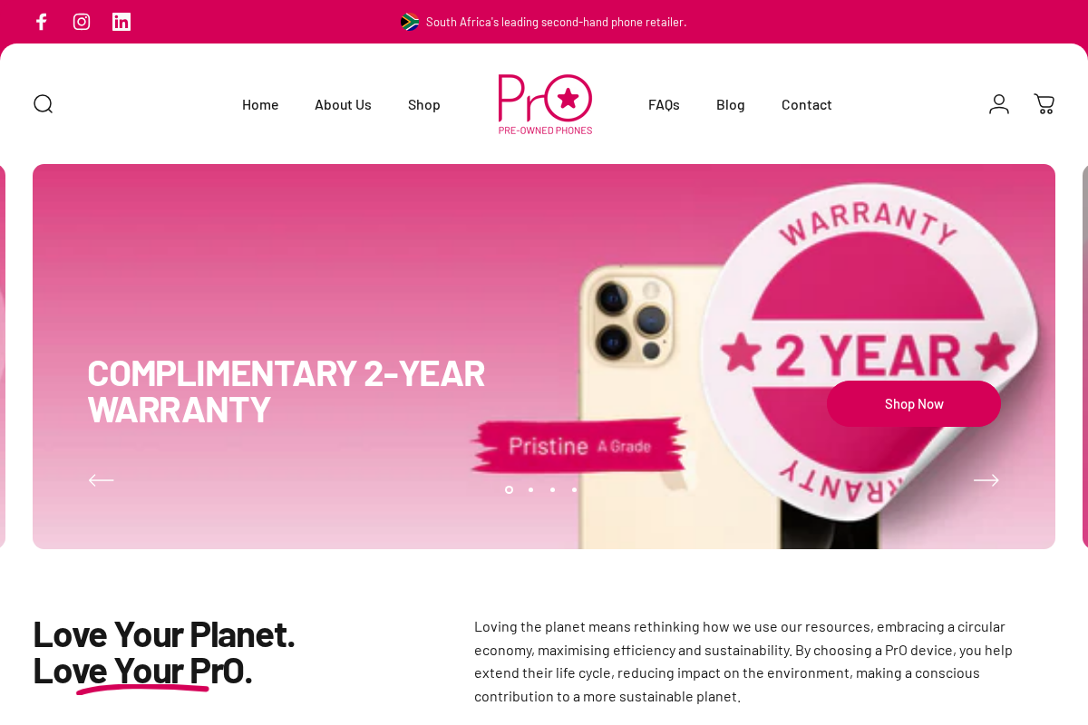 PrO Pre-owned homepage screenshot