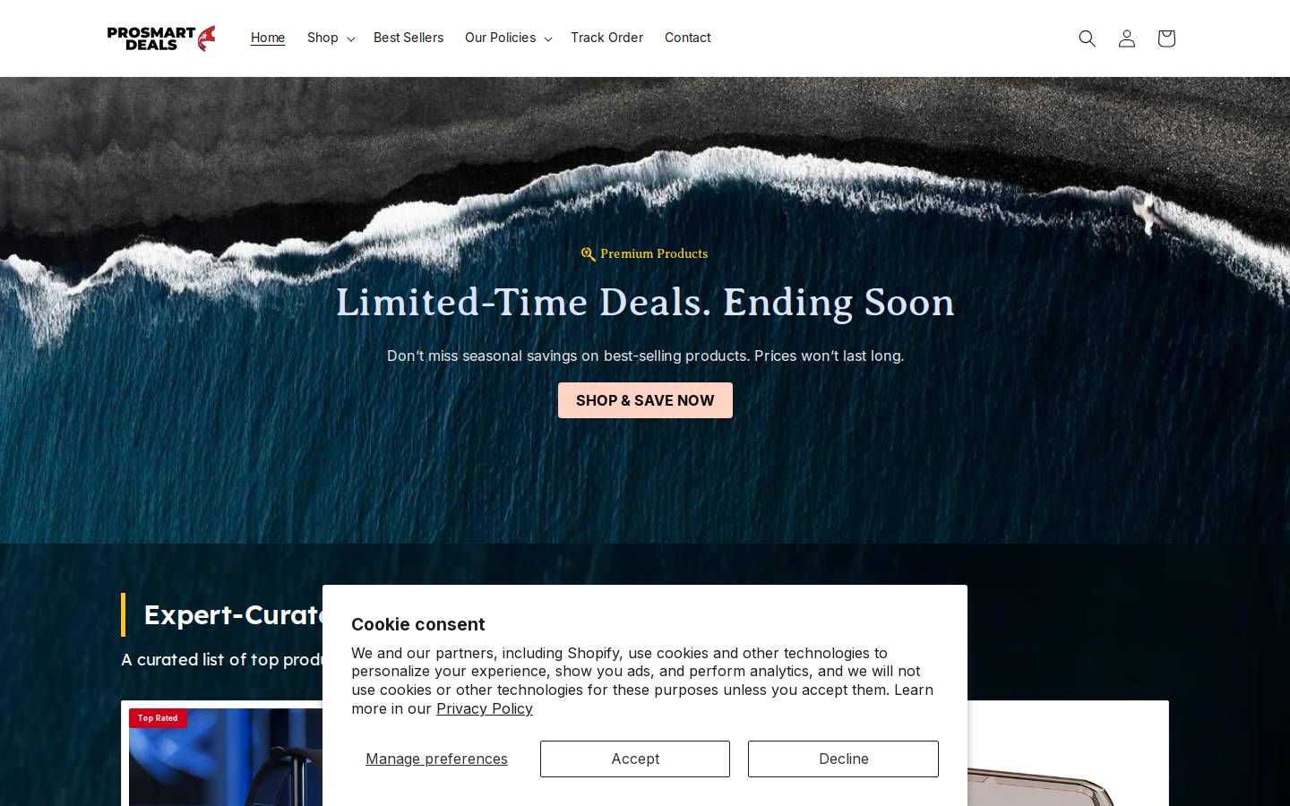 Prosmartdeals homepage screenshot