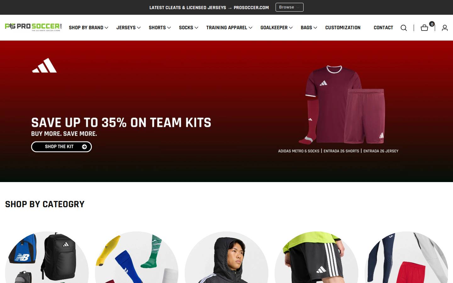prosoccerteamstore.com homepage screenshot