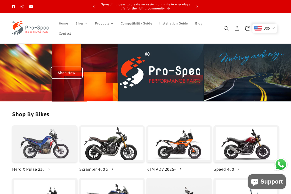 Pro-Spec Performance Parts homepage screenshot