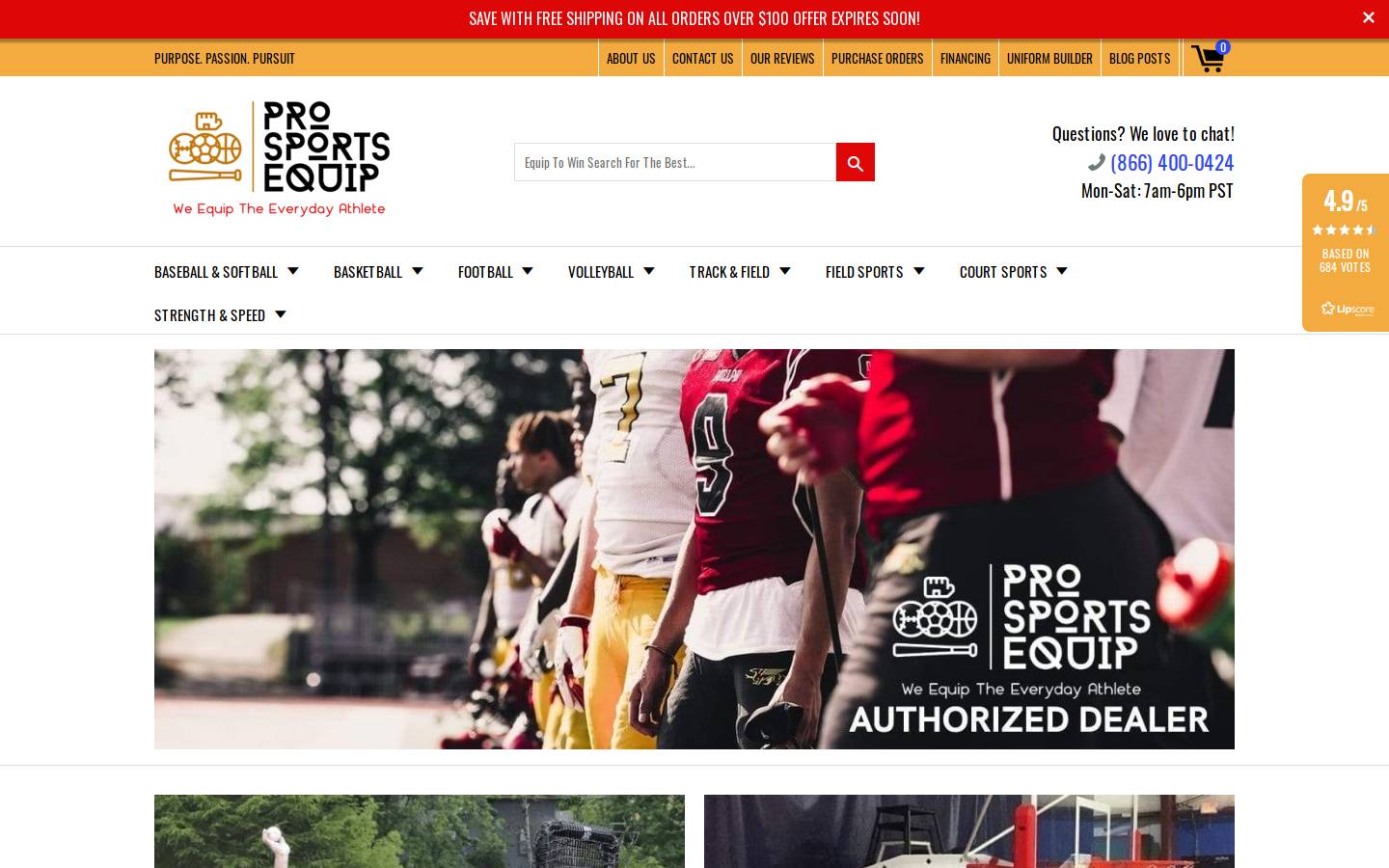 prosportsequip.com homepage screenshot