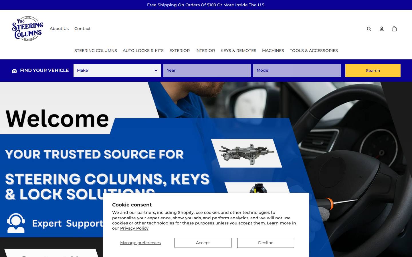 prosteeringcolumn.com homepage screenshot