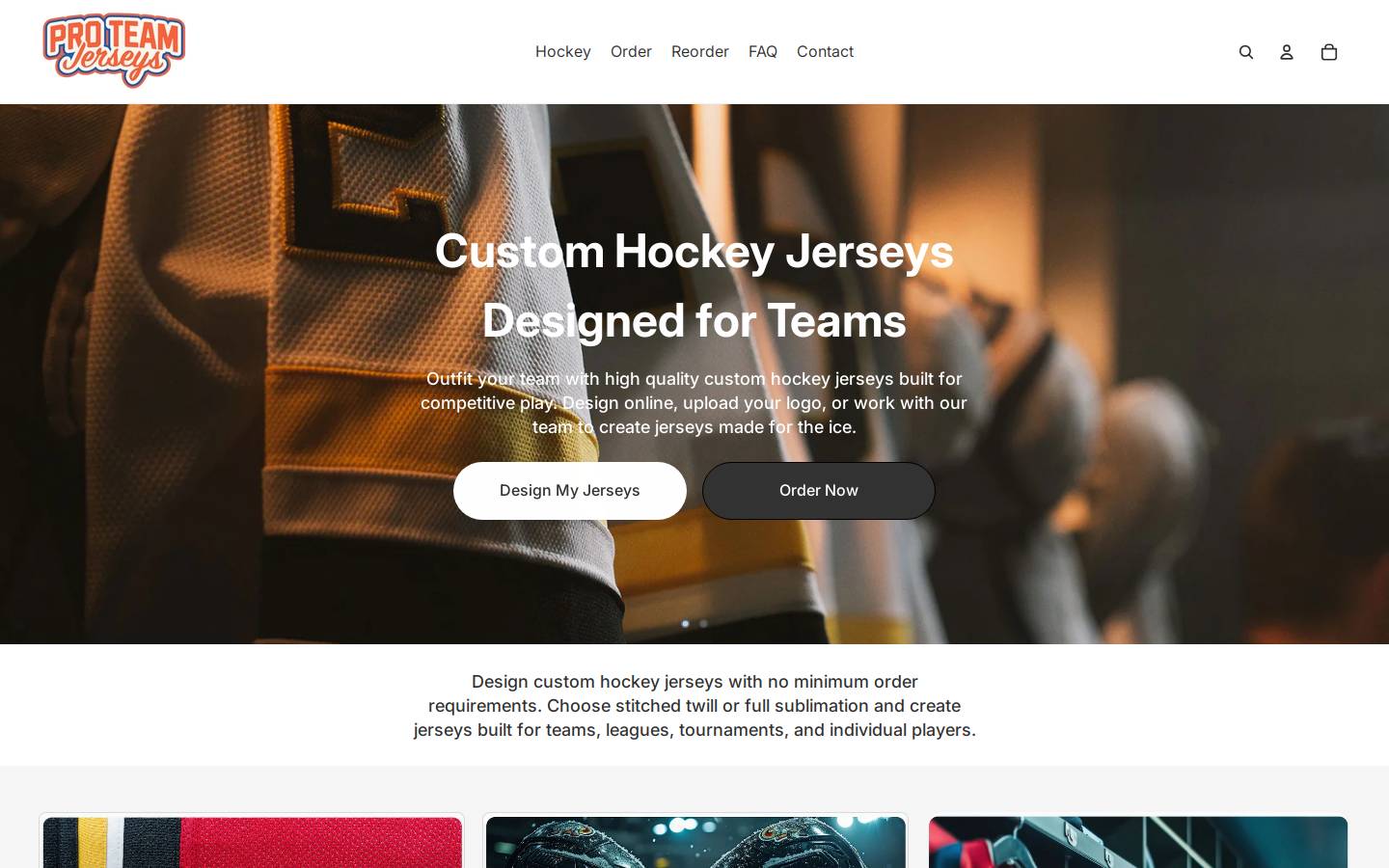 proteamjerseys.com homepage screenshot