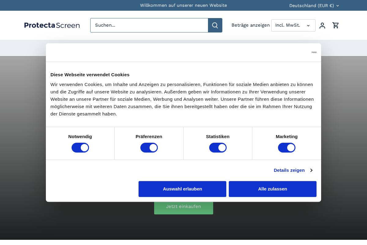 Protecta Screen homepage screenshot