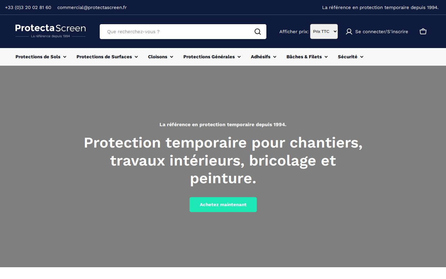 Protecta Screen homepage screenshot