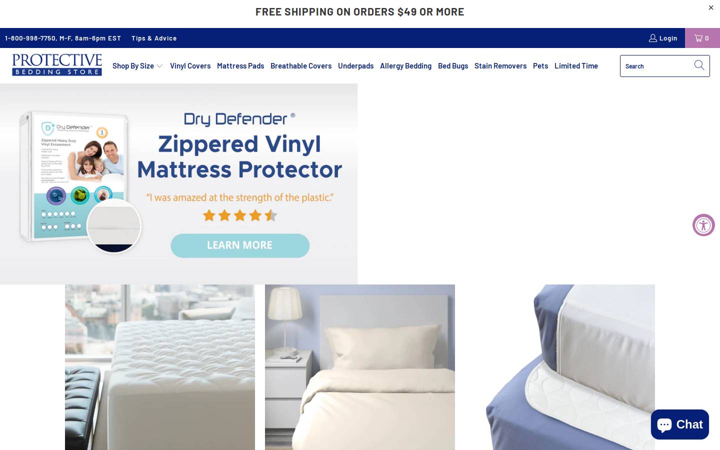 protectivebedding.com homepage screenshot