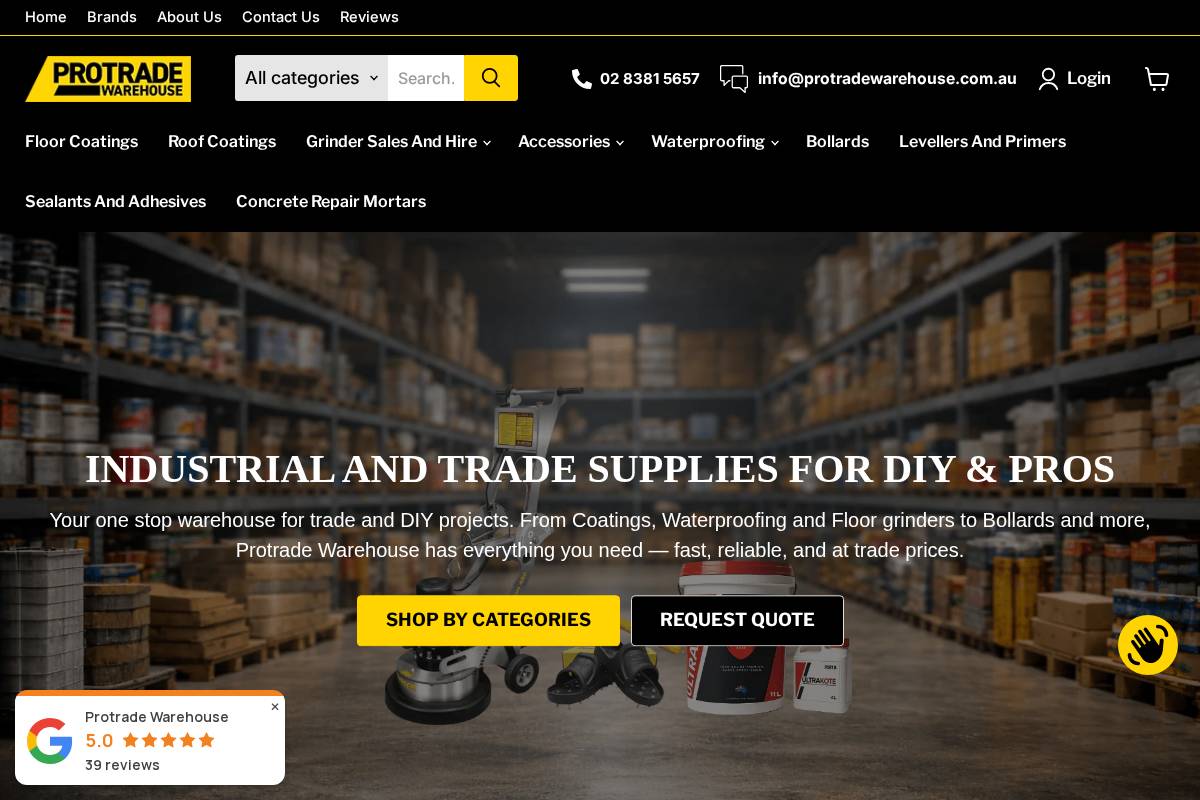 protradewarehouse.com.au homepage screenshot