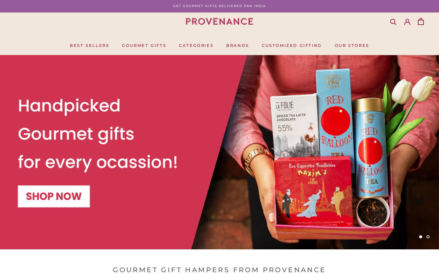 provenancegifts.com homepage screenshot