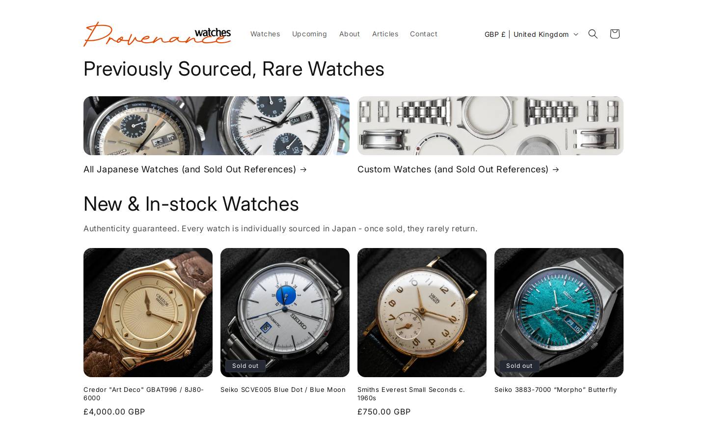 provenancewatches.com homepage screenshot