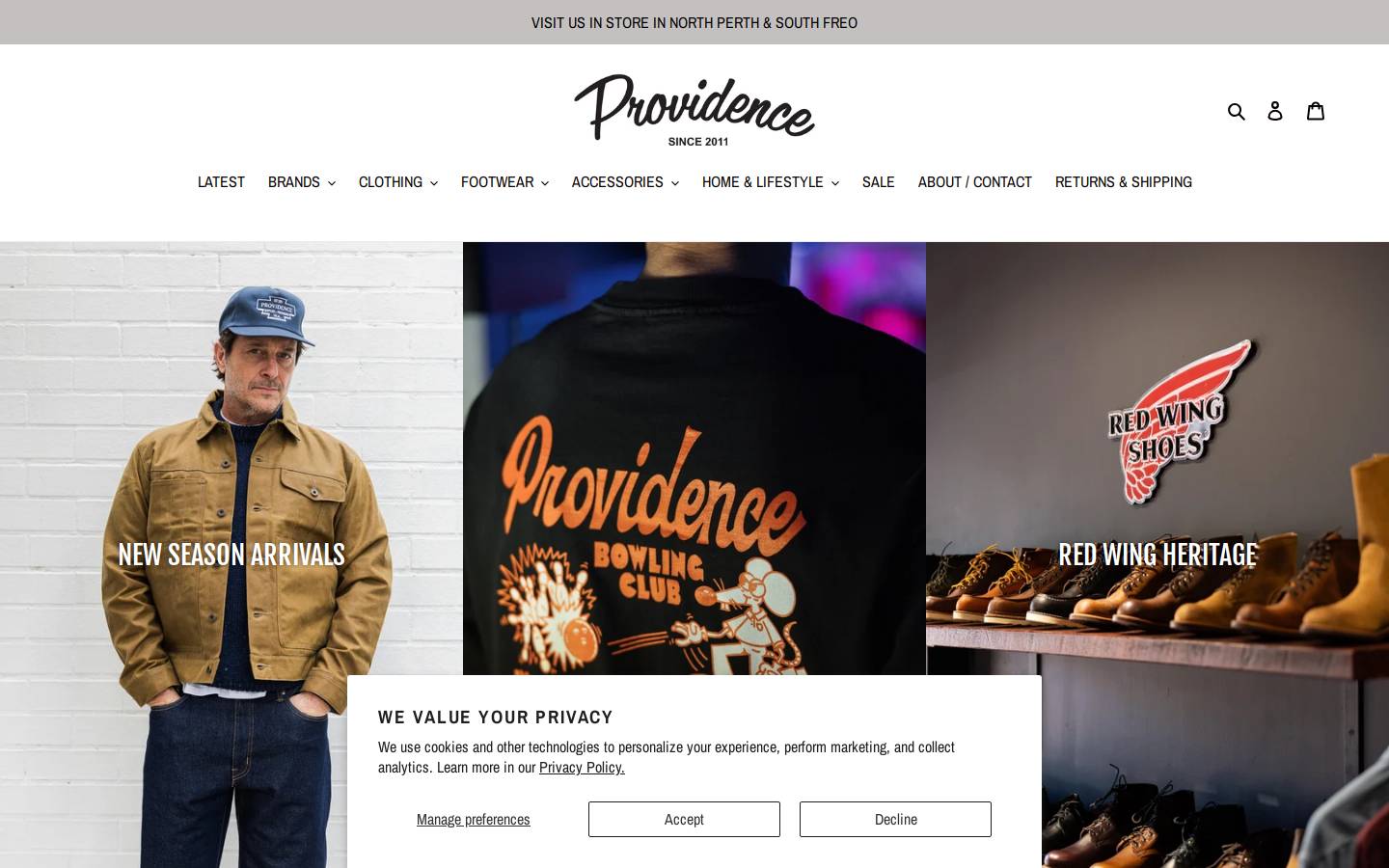 providenceclothingco.com.au homepage screenshot
