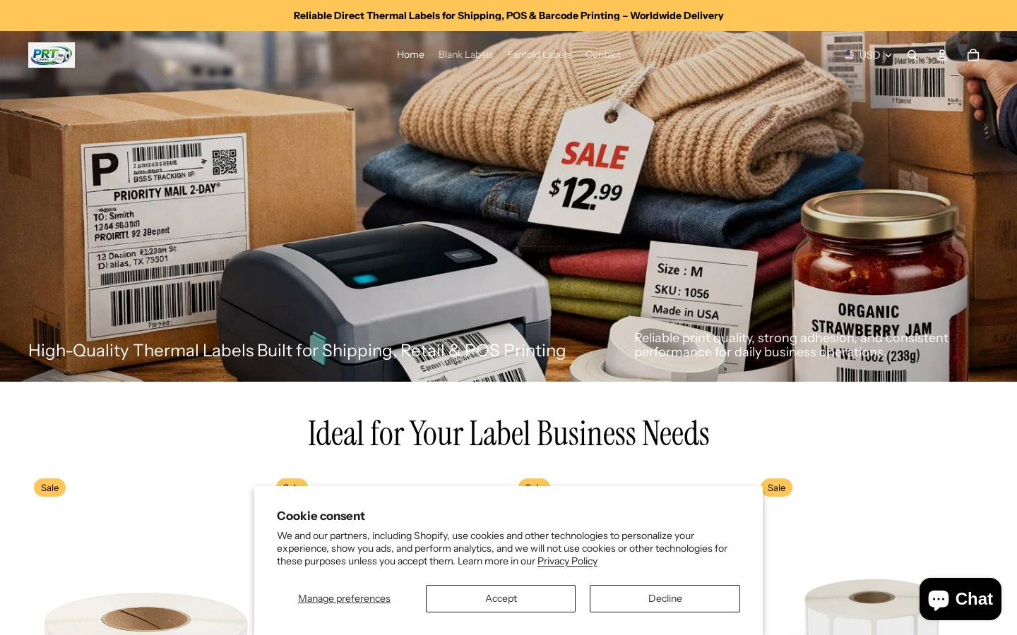 prtlabel.com homepage screenshot
