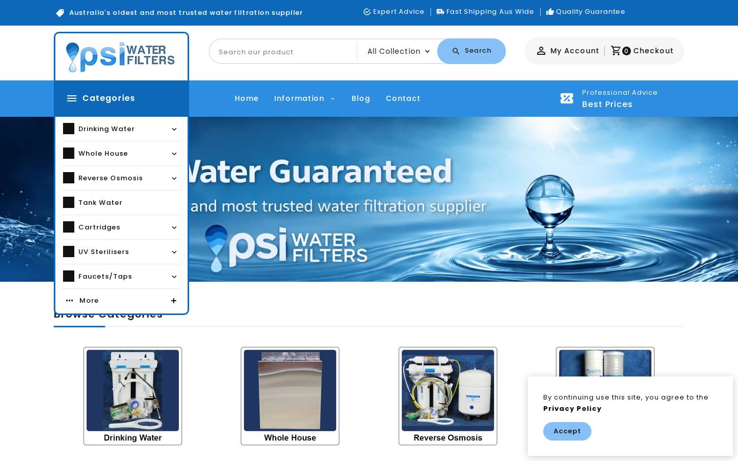 psifilters.com.au homepage screenshot