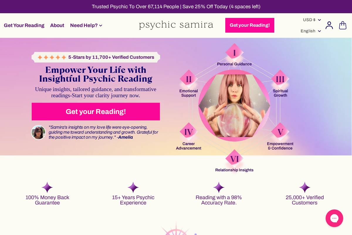 Psychic Samira homepage screenshot