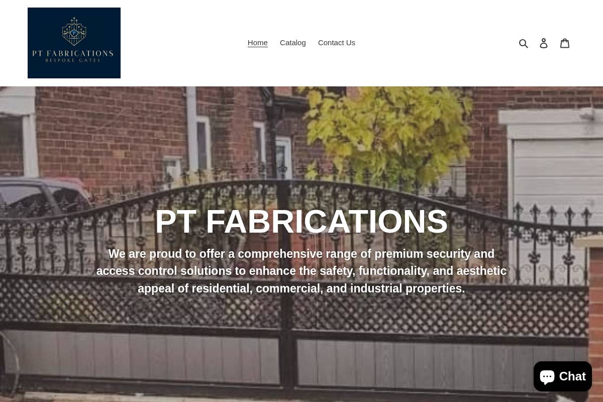 Ptfabrications homepage screenshot