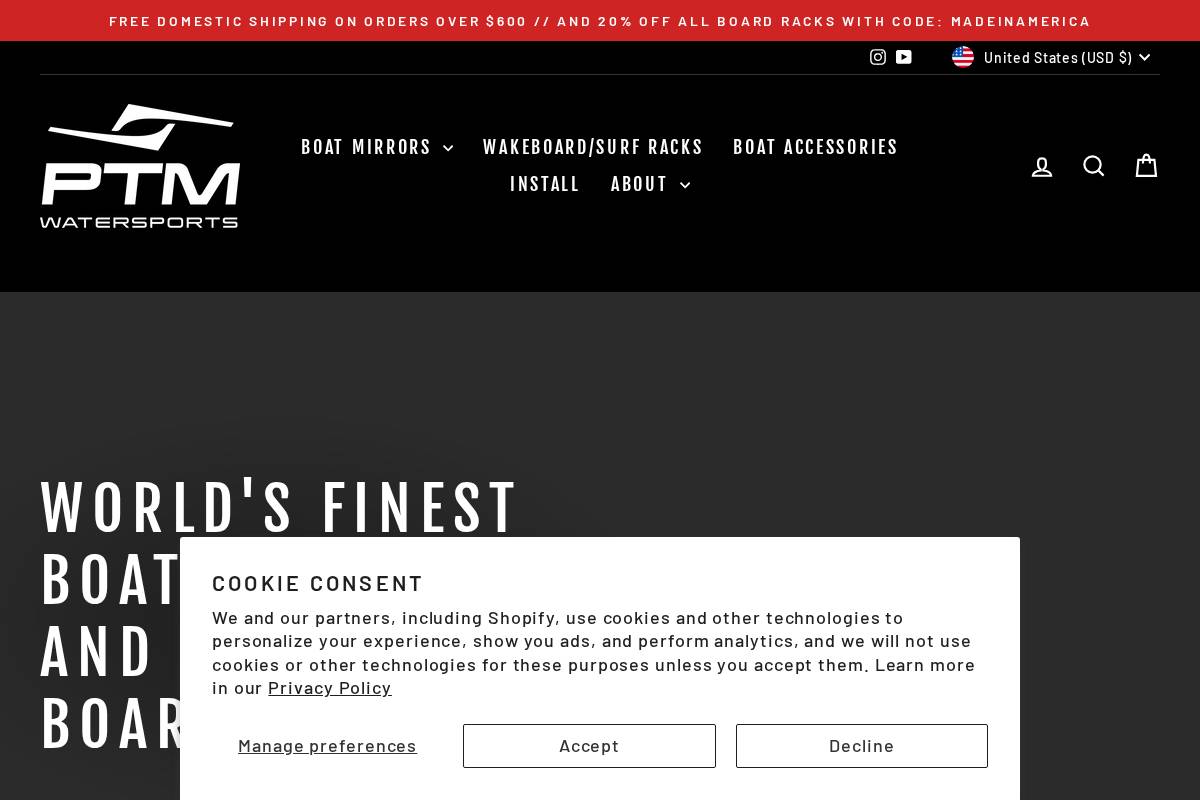 ptmwatersports.com homepage screenshot
