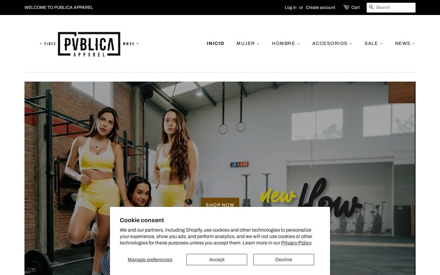 publicaapparel.com homepage screenshot