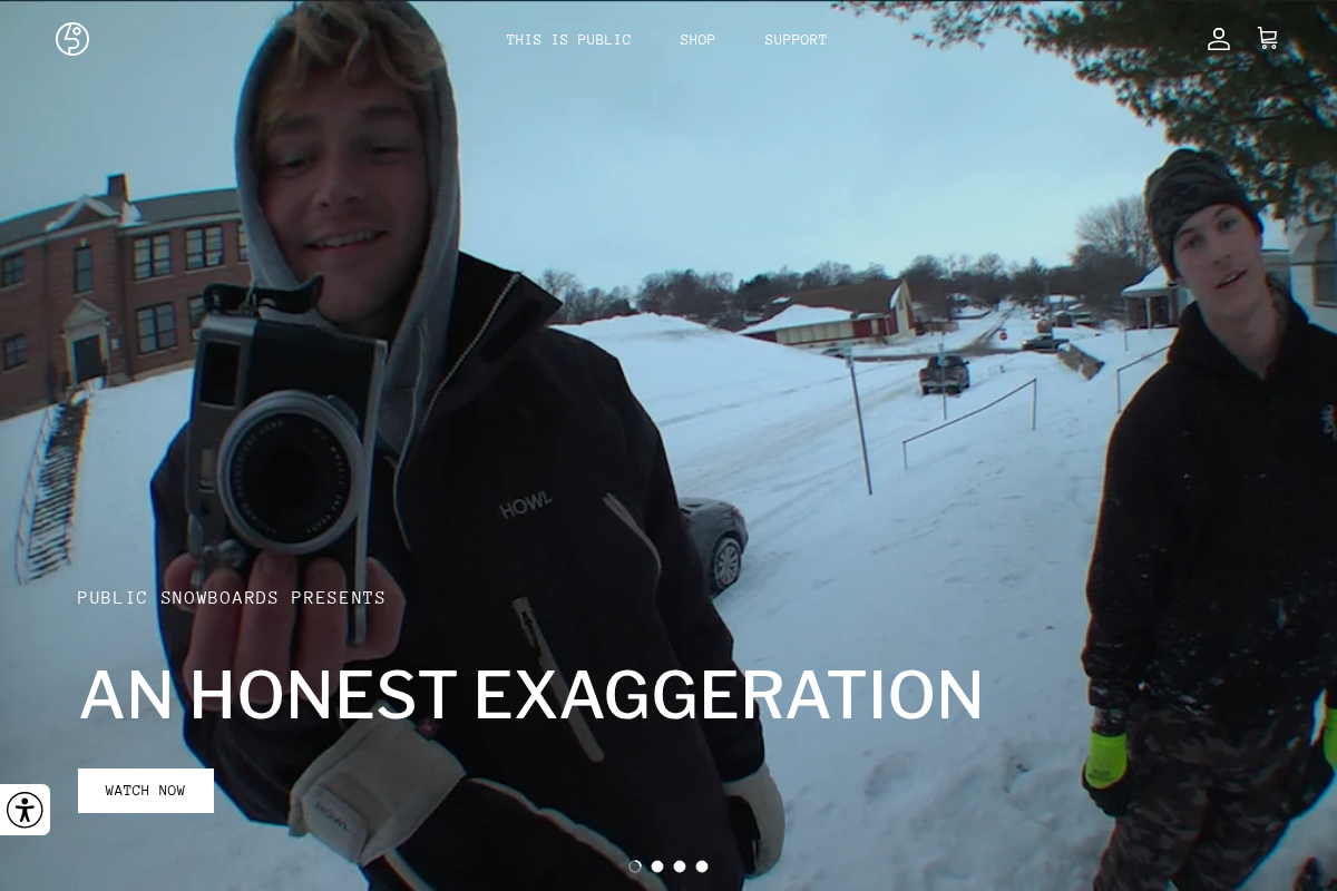 PUBLIC snowboards homepage screenshot